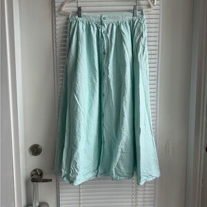 Vintage Button Up High Waisted A-Line Striped Aqua Blue Skirt SZ 4